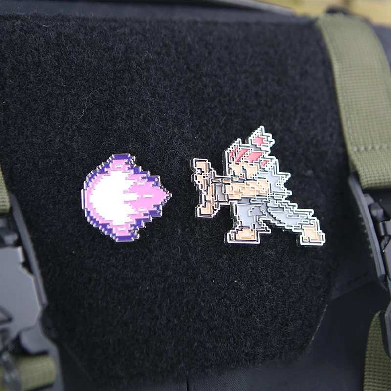 Shakunetsu Hadoken juego de Arcade mosaico parches de Metal estilo píxel insignias tácticas DIY para ropa decoración de mochila con gancho - imagen 2