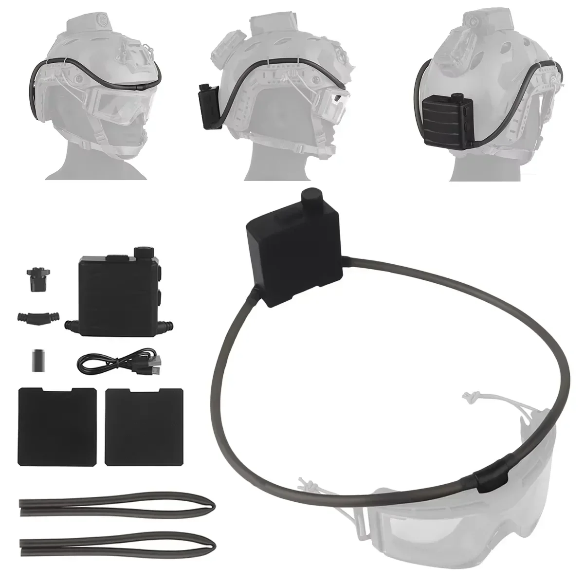 Gafas tácticas desempañador para caza al aire libre, gafas CS Airsoft para juegos, unidad antiniebla, Kit de ventilador desempañante de velocidad del viento ajustable - imagen 3