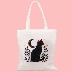 Bolso lona plegable Luna Vintage negro – estampado gato mujer