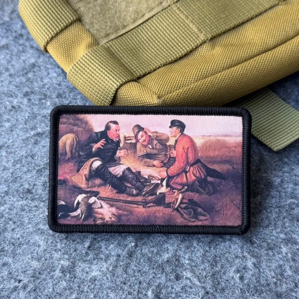 Parche táctico caza vintage de tres cazadores con velcro gancho bucle