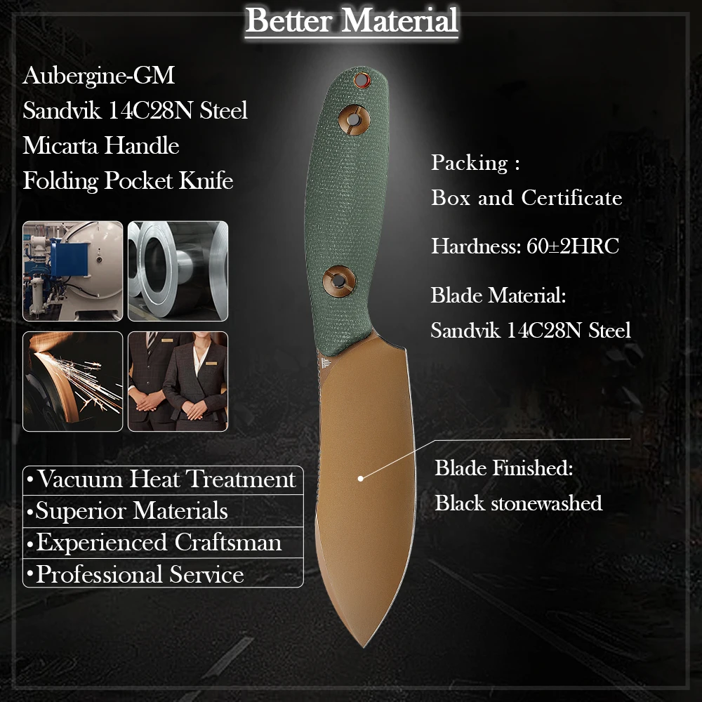 TRIVISA cuchillo recto de caza Sandvik 14C28N Micarta Kydex - imagen 3