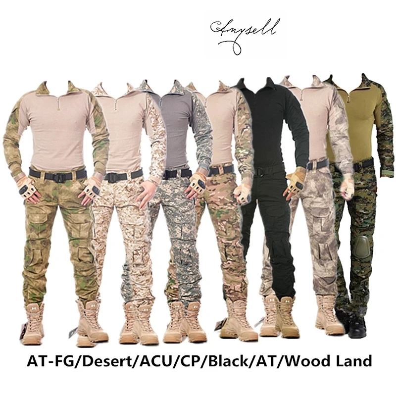 Uniforme militar táctico de camuflaje, pantalones Cargo de Paintball del ejército, camisas de combate, pantalones tácticos de Multicam con rodilleras - imagen 4