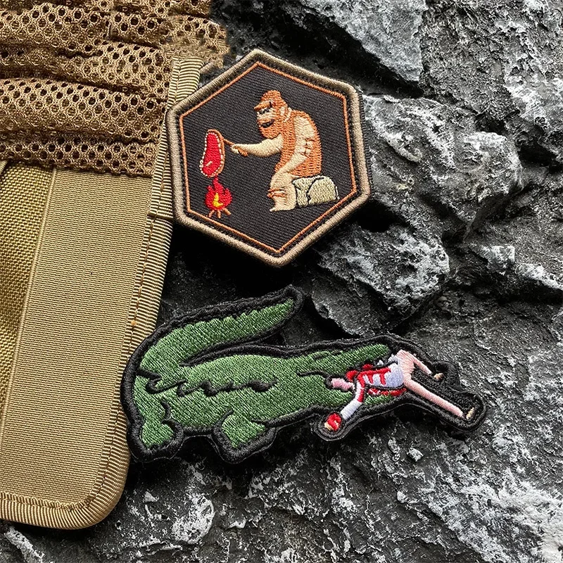 Parches bordados de cocodrilo para morder, pegatina de brazalete salvaje de aventura al aire libre, insignia de moral para ropa, aplique de mochila - imagen 5