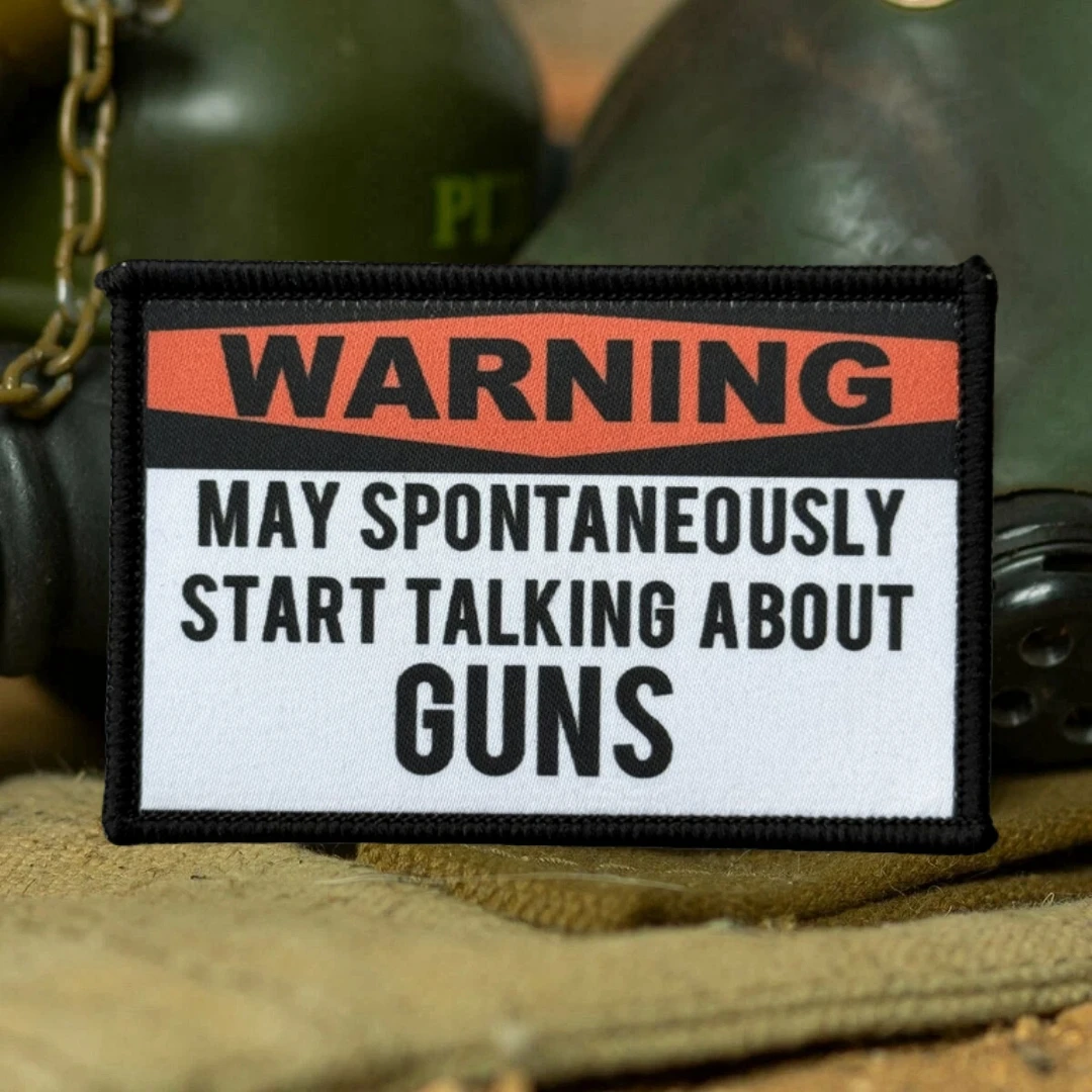 Parche táctico de moral de advertencia "May Start Talking about Guns", parches de gancho y bucle impresos para ropa, pegatina para mochila militar - imagen 4