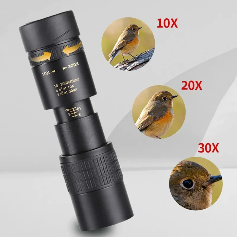 Telescopio Monocular de alta definición 10-300x40 con soporte para teléfono, para observación de aves, caza, Camping, viaje, Zoom potente - imagen 3