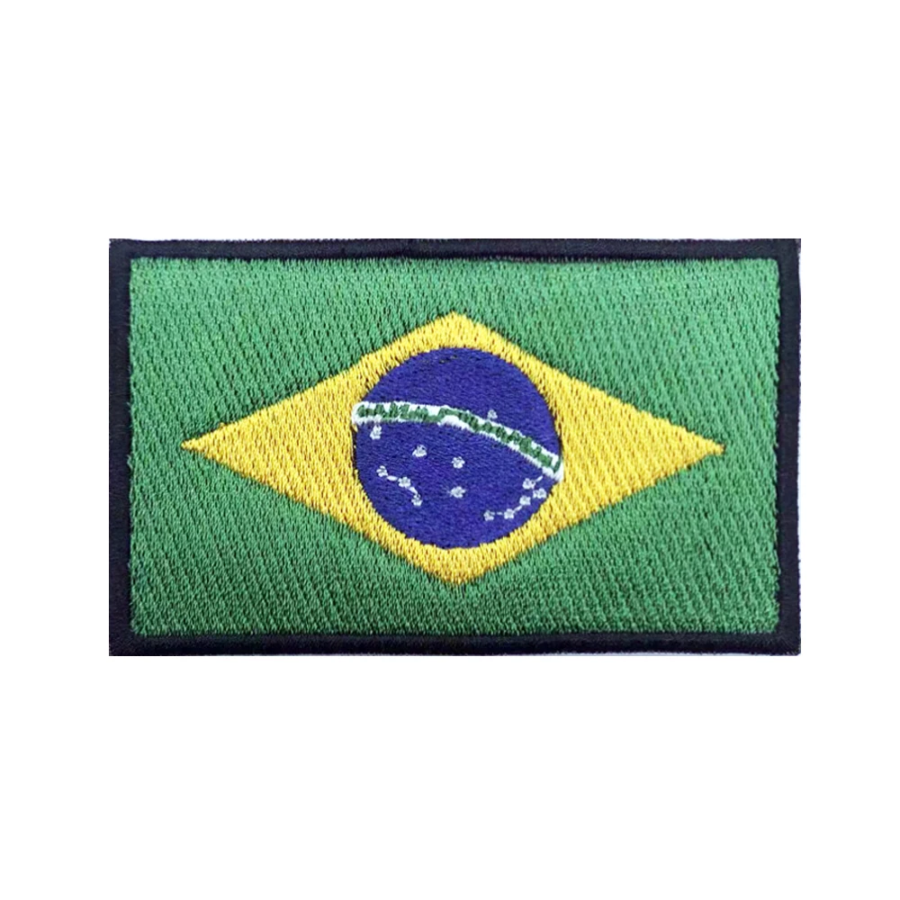 Parche bordado de la bandera brasileña de Brasil, parche bordado de gancho y lazo, insignia bordada de hierro, raya militar
