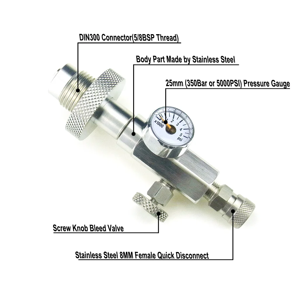 Adaptador HPA botella DIN a botella pequeña acero inox desconexión - imagen 2