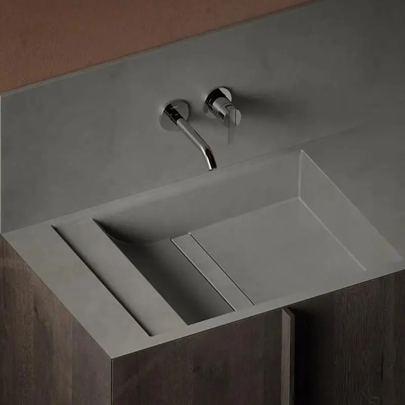 Mueble de baño con lavabo integrado, lavabo de madera maciza moderno y sencillo, combinación de mueble lavabo - imagen 2