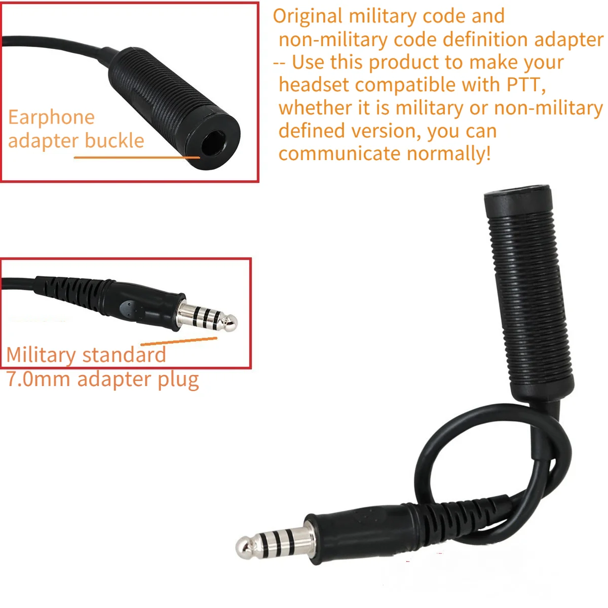 Adaptador de auriculares táctico PTT, adaptador no militar a militar, adaptador militar a civil - imagen 3