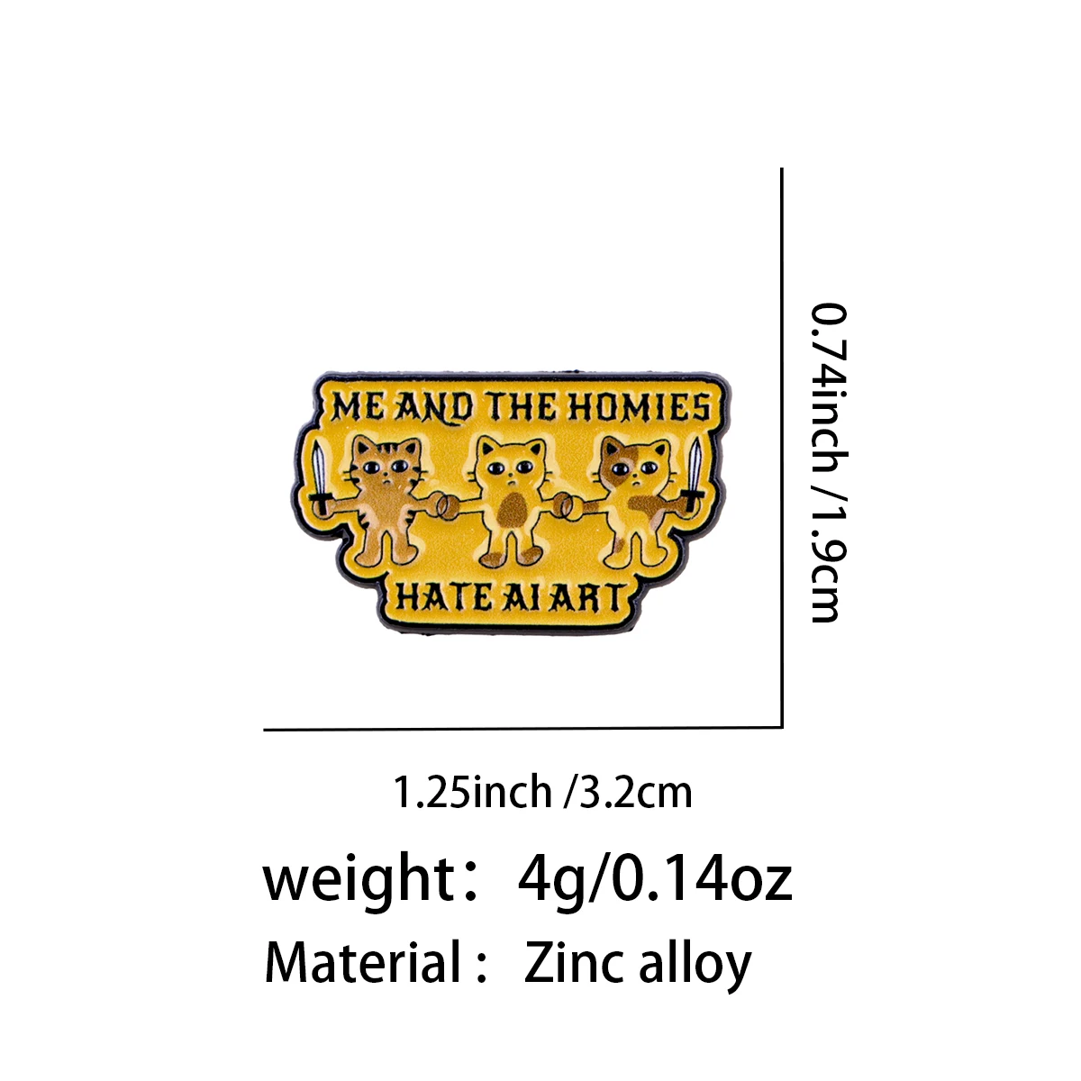 Pin esmaltado de gato bonito para solapa, broches divertidos de ME AND THE HOMIES HATE AI ART para mujer, accesorios de insignia de decoración de ropa - imagen 2