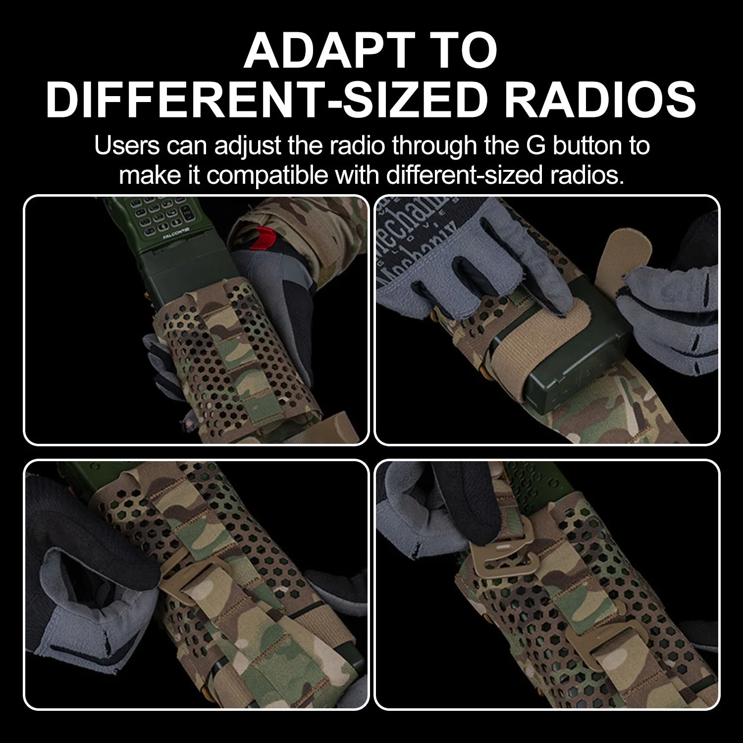 Chaleco Universal de malla con cinturón, bolsa de Radio MOLLE ajustable para acampar al aire libre y senderismo, bolsa táctica con soporte para Walkie Talkie - imagen 3