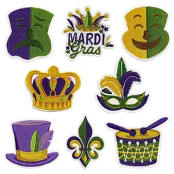 Parche bordado de celebración de Mardi Gras, parches para planchar, estilo de Nueva Orleans para chaleco de fiesta, regalos coloridos de decoración de recuerdo de Festival