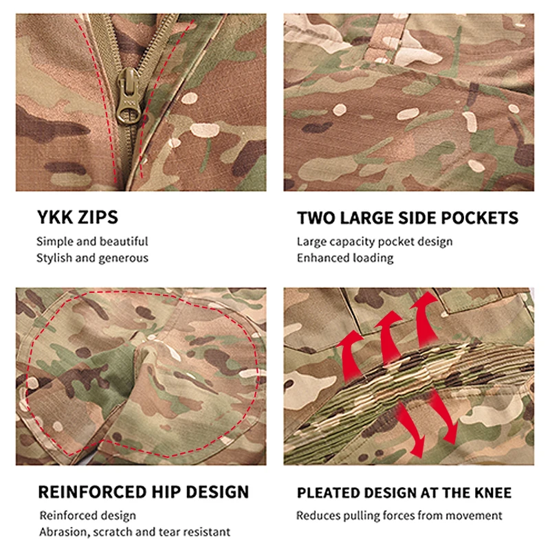 Trajes tácticos Airsoft Paintball hombres ropa uniforme + almohadillas Multi bolsillos EE. UU. deporte escalada camuflaje combate camisas pantalones Cargo - imagen 5