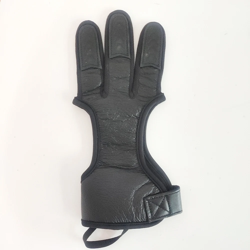 Guantes de cuero de 3 dedos, ropa protectora negra de alta elasticidad para tiro con arco, calidad nueva para caza y tiro - imagen 2