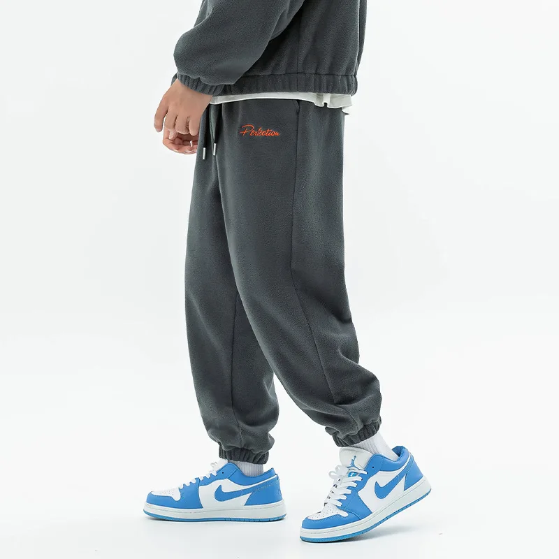 Conjunto de chaqueta y pantalón de lana para hombre, ropa deportiva holgada informal de terciopelo, sudadera con cremallera, abrigo y pantalones, Otoño e Invierno - imagen 5