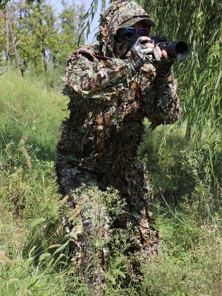Traje Ghillie 5 en 1, traje de camuflaje transpirable para hombres y mujeres, ligero con capucha, diseño de hojas salvajes, trajes Ghillie de cazador de bosque - imagen 4