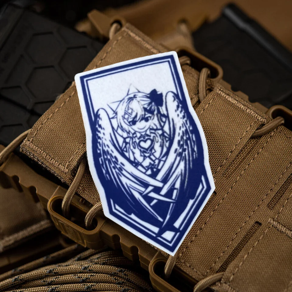 Insignia de moral de chica Ángel de Anime, parche de gancho y bucle con impresión táctica Chevron para ropa, brazalete del ejército militar, pegatinas para mochila - imagen 4
