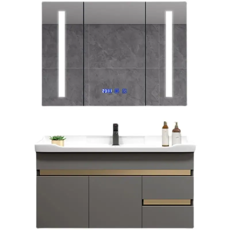 Combinación de mueble de baño de madera maciza de lujo ligero, lavabo de baño de unidad pequeña moderna y minimalista, lavado - imagen 5