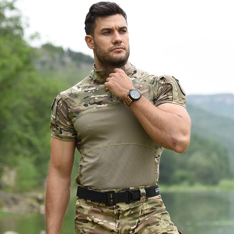 Camiseta táctica HAN WILD, camisa de manga corta para ciclismo, Camping, senderismo, combate, caza, camuflaje, Softair, elástica - imagen 3