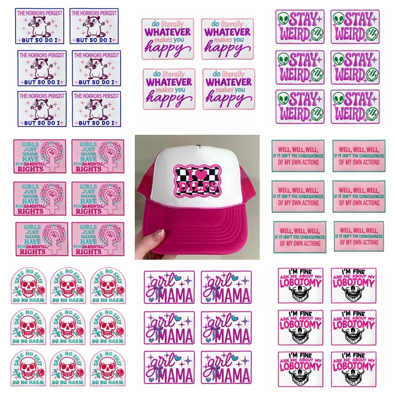 10 unids/lote, venta al por mayor, parches divertidos con letras en inglés, parches bordados para sombreros, parches para planchar para ropa, parche con letras de dibujos animados DIY