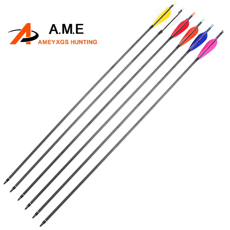 Flechas de carbono puro SP 31,5 de 6/12 piezas, arco recurvo de pluma de pavo, tiro con arco compuesto, objetivo de tiro de caza, 600"