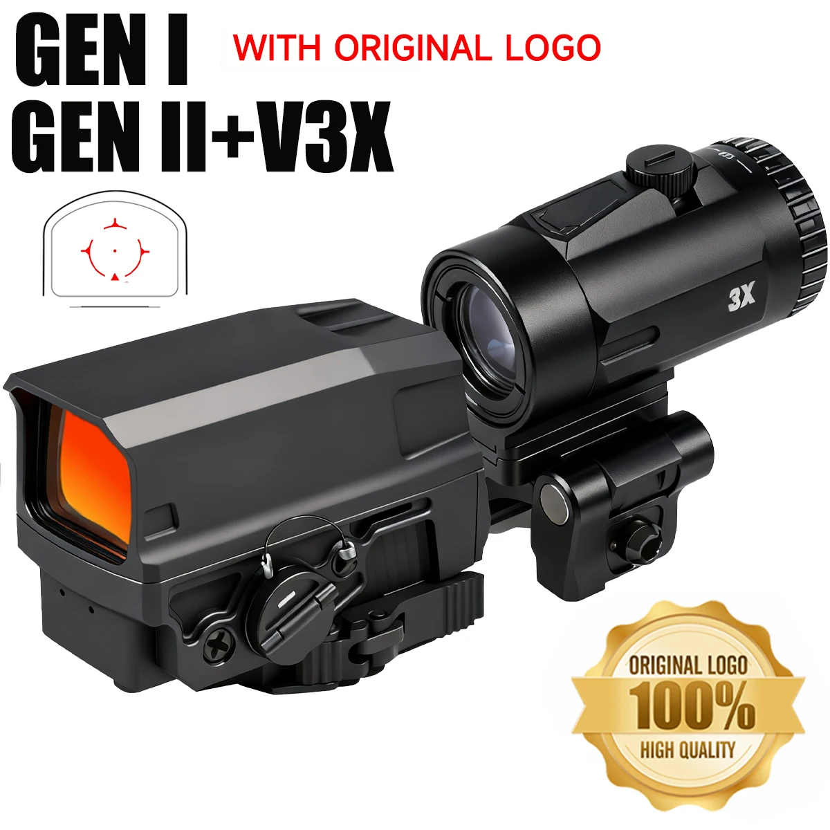 GEN II con lupa V3XM, Rifle de caza holográfico, óptica, punto rojo, mira a prueba de golpes, riel de 20mm con marcas originales