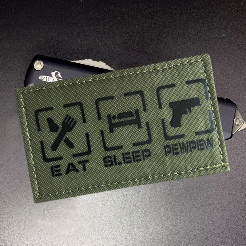 Insignia de moral táctica "EAT SLEEP PEWPEW", parche impreso con corte láser para ropa, gancho, bucle, parches militares, pegatinas para mochila - imagen 3