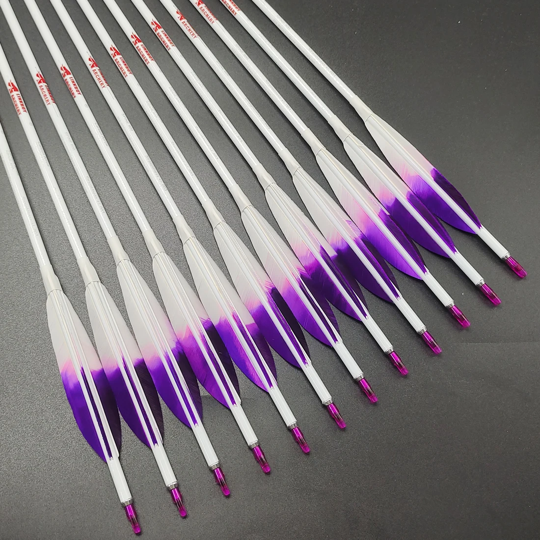 12 Uds Linkboy tiro con arco flechas de carbono puro ID6.2mm 5 pulgadas remeras de pavo arco compuesto caza tiro