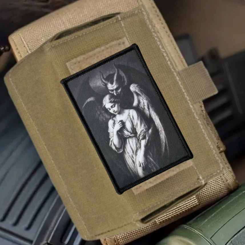 Insignia de moral táctica "ángel y demonio", parches de gancho y bucle con estampado para ropa, brazalete del ejército militar, mochila, sombrero, pegatina