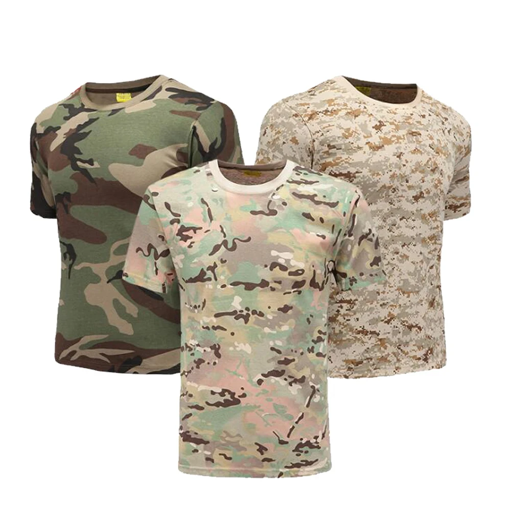 Camisa de combate para hombre, camiseta de camuflaje, camisetas tácticas transpirables de manga corta con cuello redondo de verano, Color múltiple - imagen 2