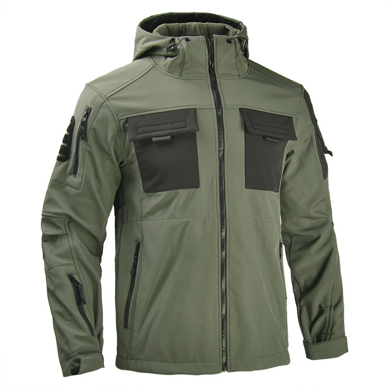 Cortavientos de camuflaje suave para hombre, chaqueta cálida de forro polar con múltiples bolsillos, abrigo impermeable a prueba de viento para deportes al aire libre, novedad de 2023 - imagen 5