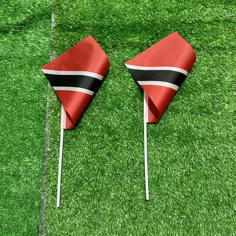 Bandera de la SKY, bandera de mano de Trinidad y Tobago, 10/20/50/100 Uds., 21x14cm, banderas onduladas a mano de Trinidad y Tobago con poste de plástico - imagen 4