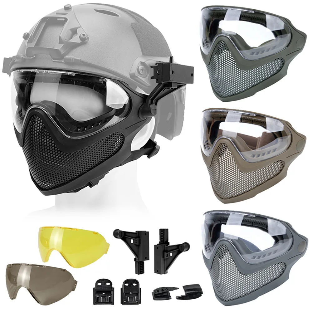 Máscara facial completa Airsoft con malla de acero, máscara protectora antiniebla para casco rápido, equipo de protección de Paintball, equipo Airsoft