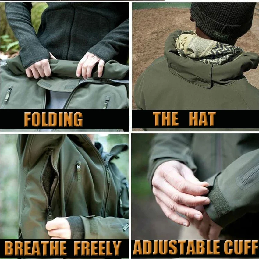 Uniformes tácticos para exteriores para hombres, chaquetas de trabajo de forro polar de concha suave, pantalones de Safari a prueba de viento, ropa de caza de combate de camuflaje - imagen 4