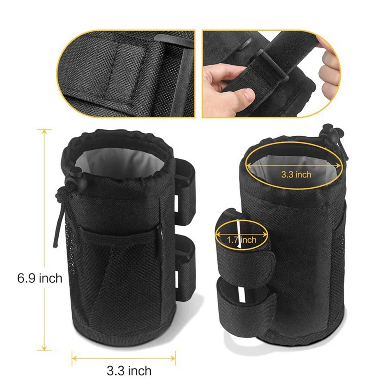 Bolsa táctica para botella de agua, bolsa de almacenamiento con cordón, aislamiento térmico, soporte para taza de carrito, hervidor de agua, bolsillo de almacenamiento para bicicleta al aire libre - imagen 4