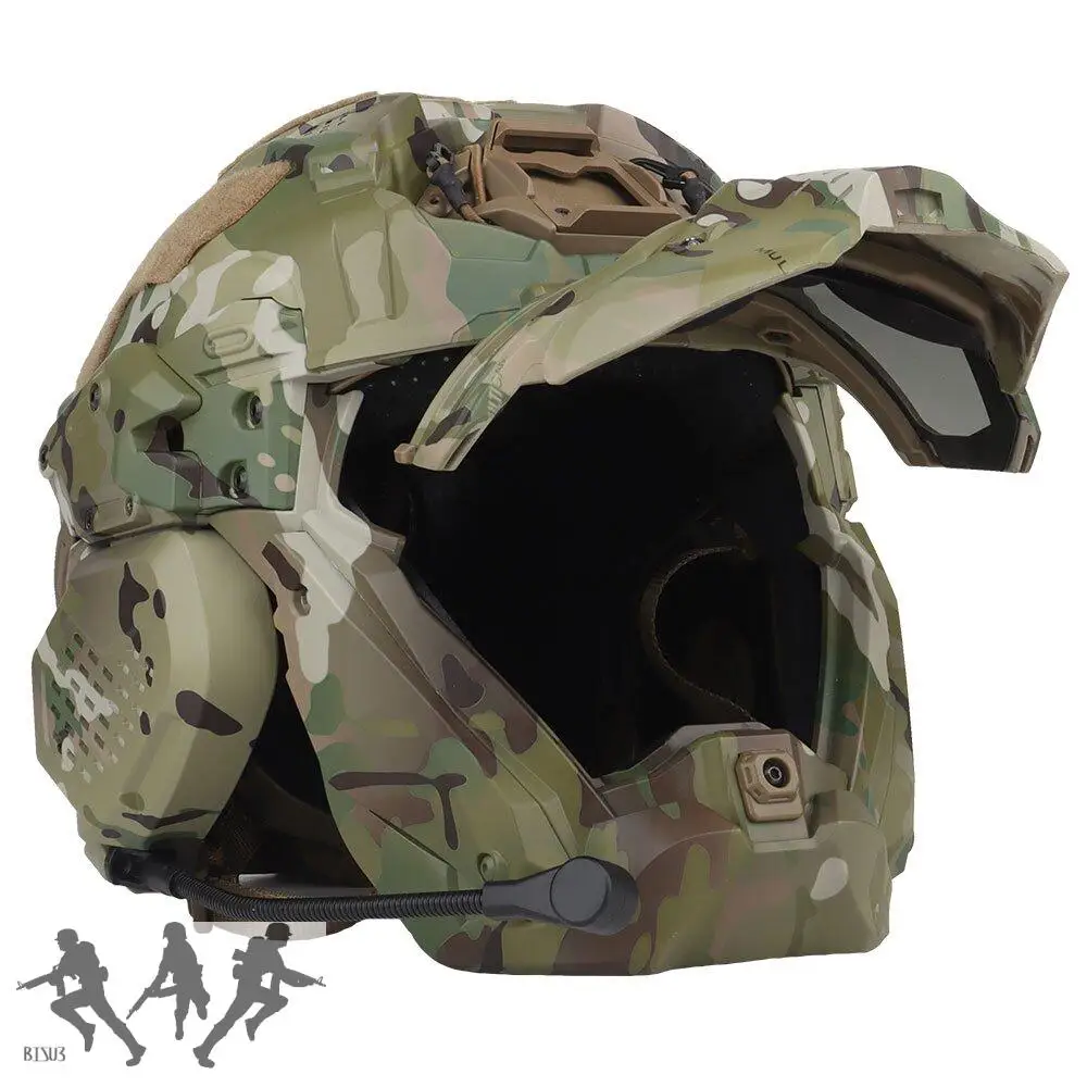 Casco táctico Airsoft Fast w-ronin II, cascos integrados, ventilador antivaho, máscara abatible, lente de repuesto, deportes de tiro de Paintball