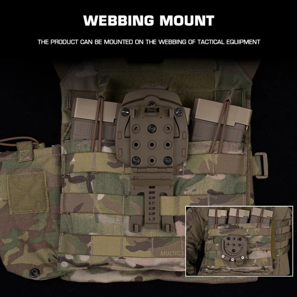 Adaptador de Base para funda de pistola de 360 grados con Clip para cinturón táctico, hebilla, montaje de correas, accesorios para funda Airsoft para caza y tiro - imagen 5