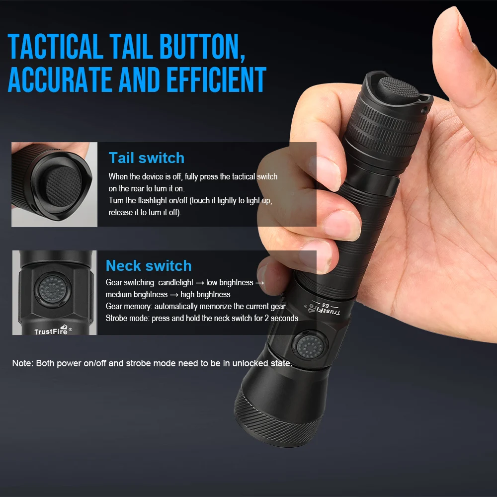 Trustfire E5 linterna LED con zoom 1350LM 450M lámpara táctica del ejército potente Usb tipo C carga recargable 18650 luces de antorcha - imagen 5