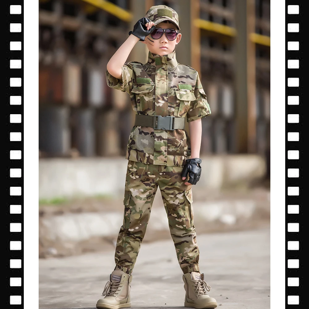Conjunto de uniforme de entrenamiento militar para niños al aire libre, pantalones superiores de camuflaje de fuerzas especiales para niños y niñas, traje de combate para acampar - imagen 5