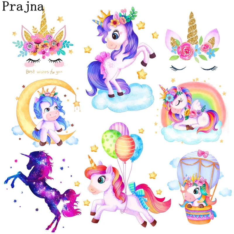 Apliques de unicornio arcoíris, parches de transferencia termoadhesiva para ropa, transferencia térmica de calor Animal para ropa de niños, pegatinas de dibujos animados - imagen 2