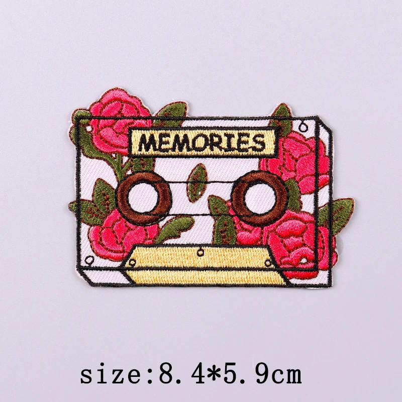 Parche bordado de cinta de casete, parches para planchar para ropa, parches termoadhesivos para ropa, parche de Radio para cámara, insignia de bucle de gancho - imagen 4