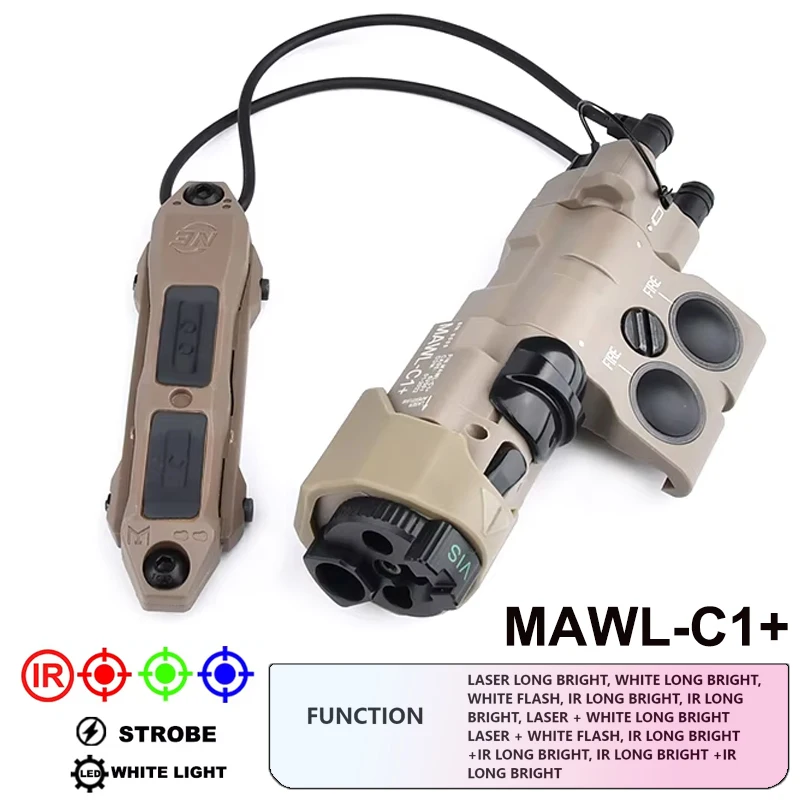 WADSN MAWL C1 Nylon función completa Airsoft MAWL-C1 AR15 actualización táctica rojo verde azul puntería láser IR luz LED DualSwitch Combo - imagen 2