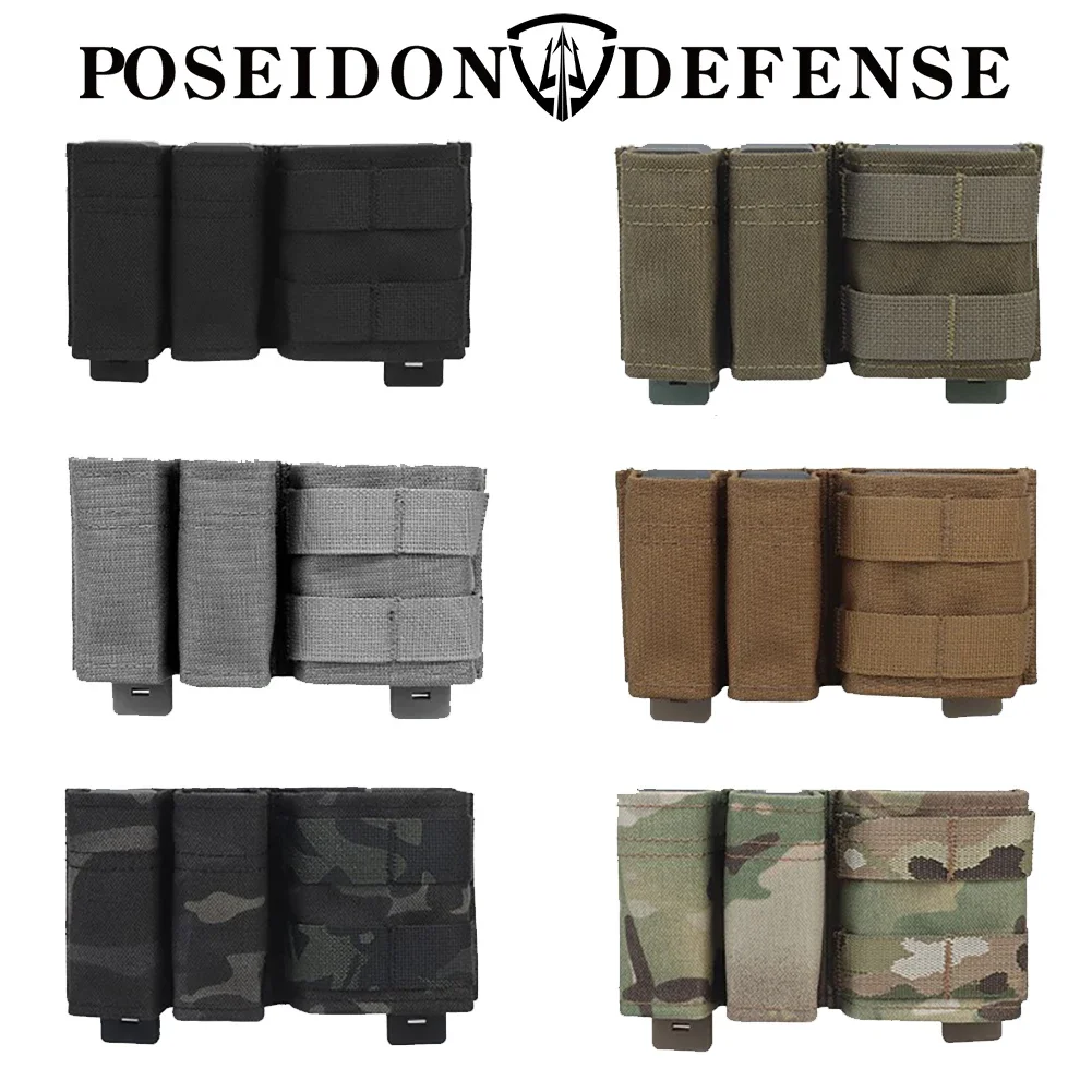 Portacargador Triple Poseidon Defense FAST 9mm + 9mm + 5.56, Portacargador Molle para Pistola, Rifle, AR, M4, Airsoft