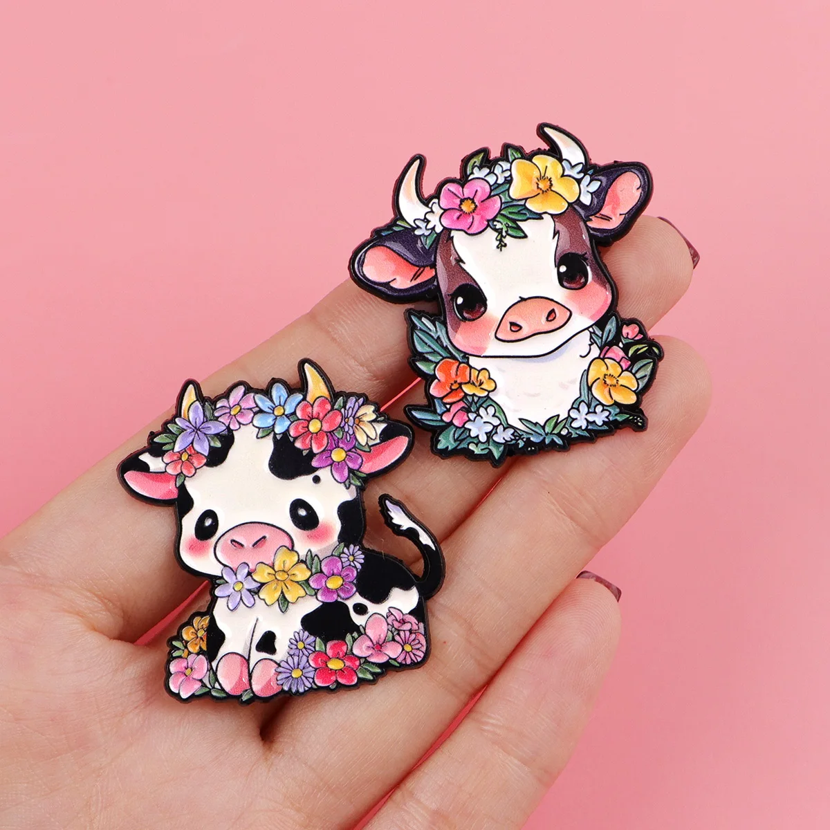 Pin esmaltado táctico vaca para mujer, broche floral solapa - imagen 2