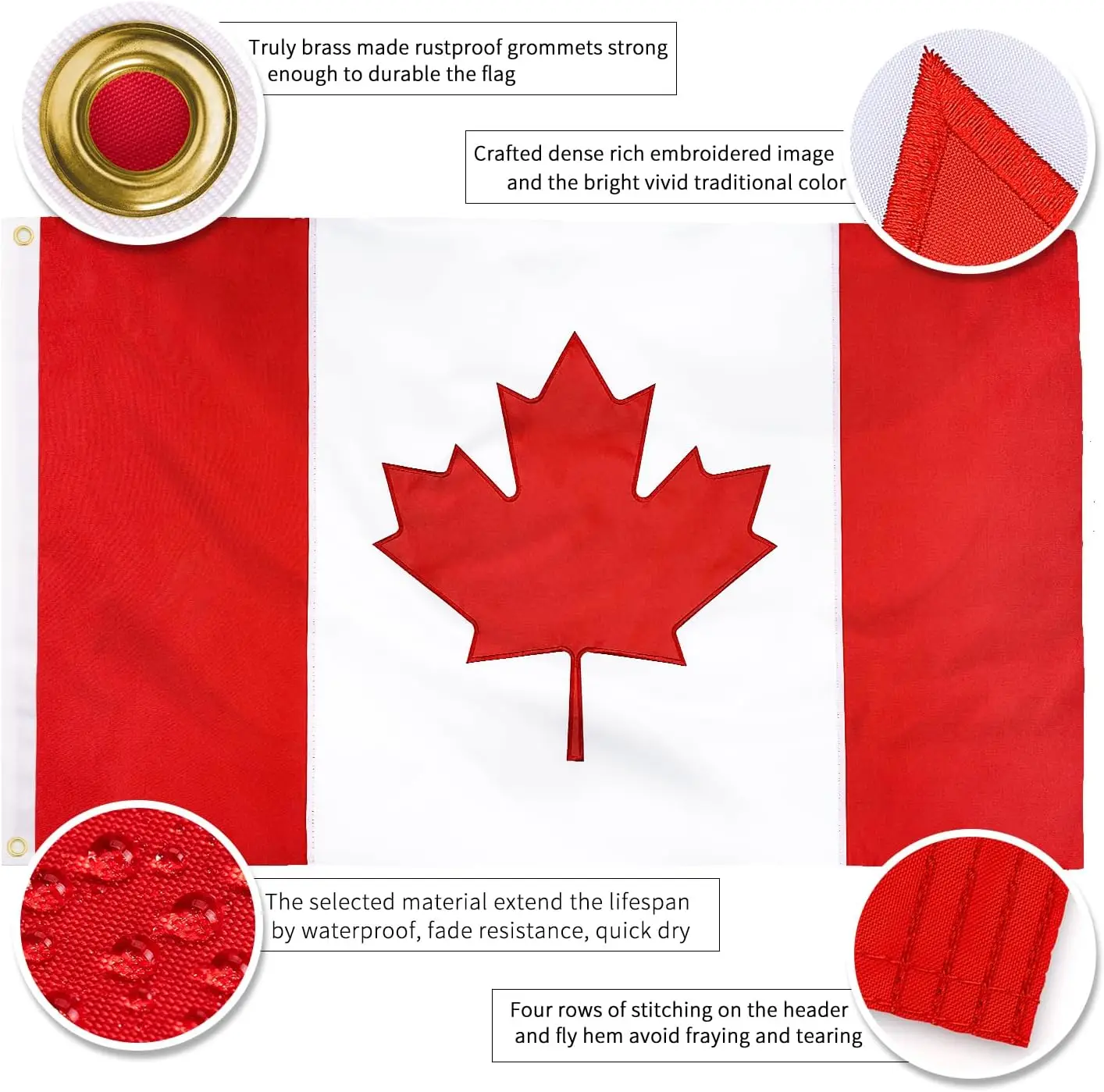 Bandera canadiense bordada de nailon 210D, tapiz de alta calidad, 90x150cm - imagen 2