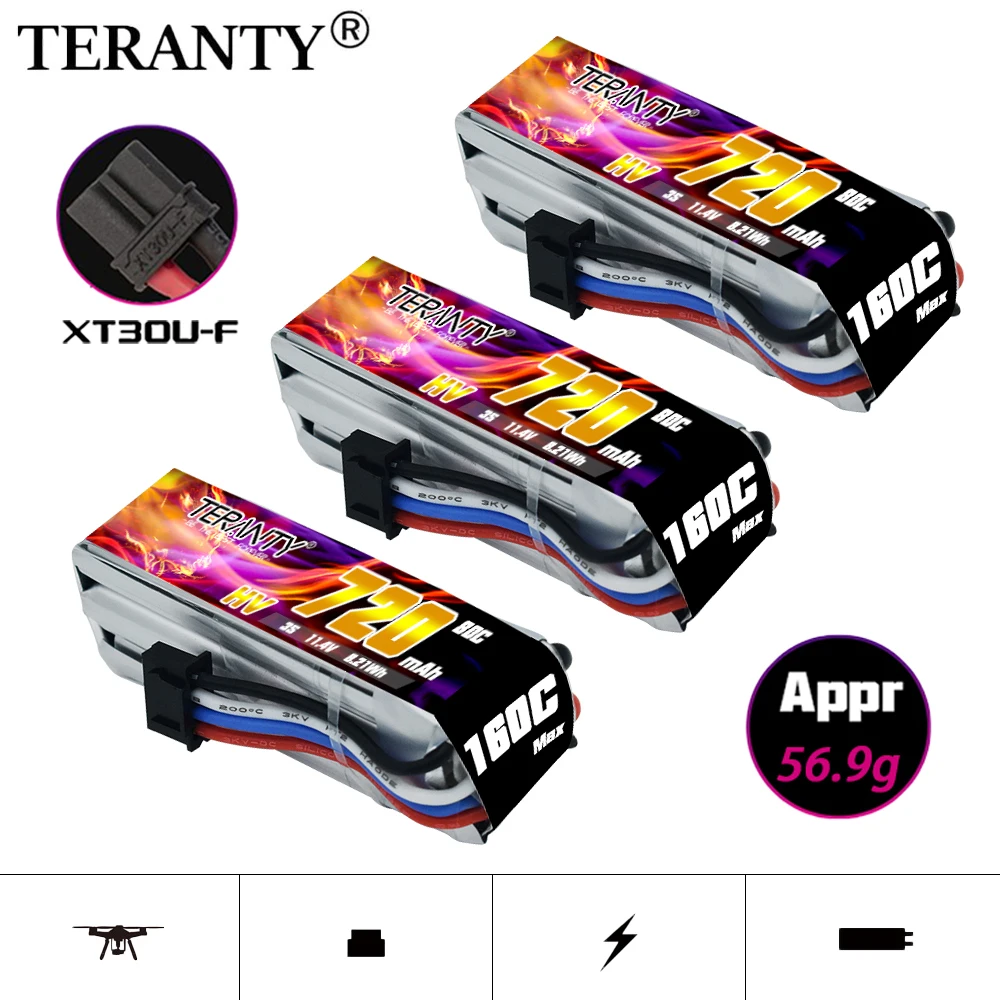 TREANTY-batería de litio de alto voltaje para avión teledirigido, pila Lipo de 720mAh, 3S, 11,4 V, 80C/160C, para modelo de cámara aérea FPV