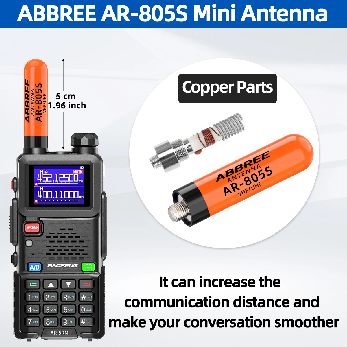 ABBREE AR-805S Mini antena Walkie Talkie corta SMA-hembra de doble banda de alta ganancia para Baofeng BF-888S UV-5R UV-21 PRO Ham Radio - imagen 2