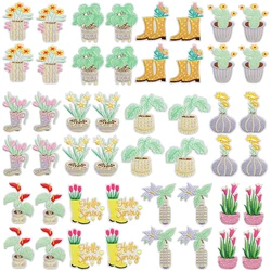 10 unids/lote de parches de flores de primavera para planchar para ropa, parche bordado de costura de Cactus para ropa, parche de primavera, decoración de ropa