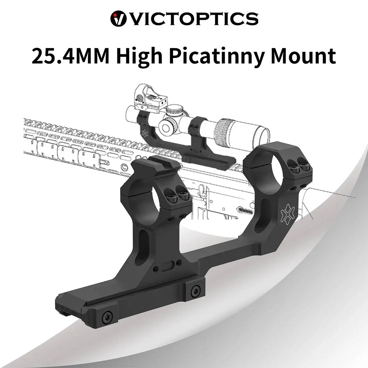 VictOptics Montura Monobloque Cantilever Alta 25,4 mm (1") con Riel Picatinny Superior para Red Dot, AR-15 / M4 — Altura, incluye 4 tornillos