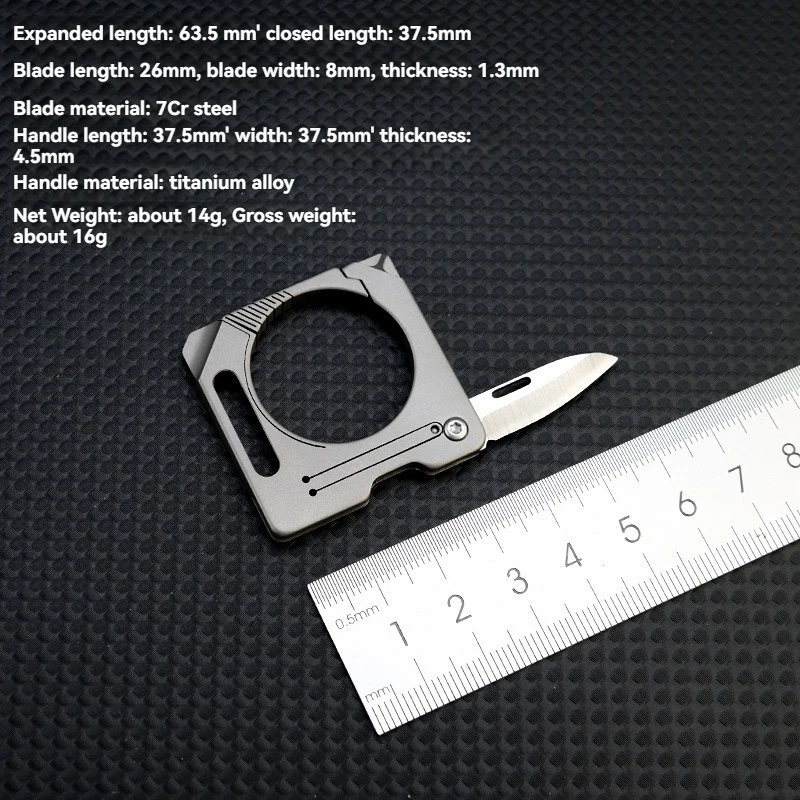 Llavero táctico de titanio con mini cuchillo plegable y cruz - imagen 2